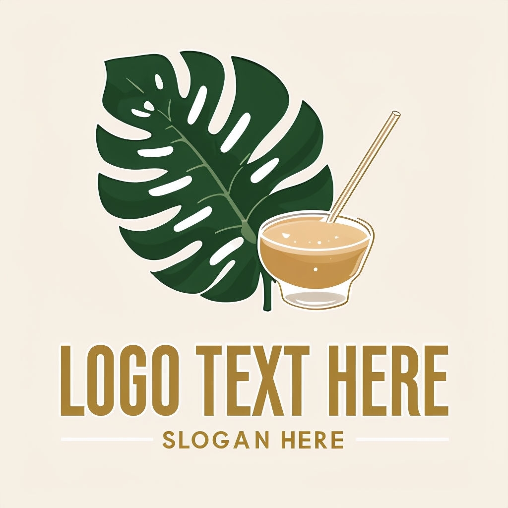 Minimalist Monstera Leaf and Cocktail Glass Logo Design