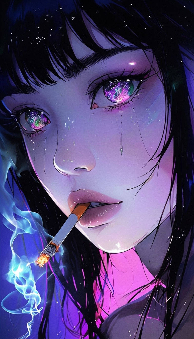 Ethereal Anime Woman with Cosmic Eyes Close-Up Mobile Wallpaper