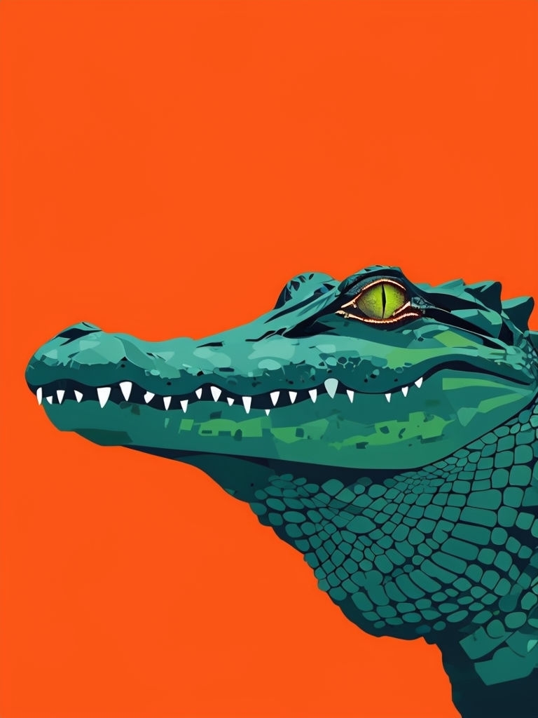 Modern Minimalist Alligator Head Illustration on Bright Orange Art