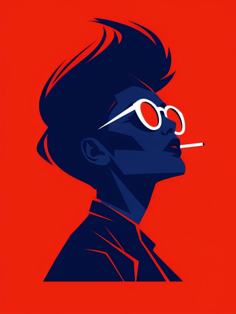 Bold Minimalist Profile Illustration with Red Background Art