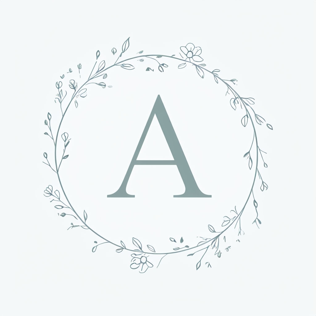 Elegant Monogram with Letter A Surrounded by Botanical Wreath Monogram