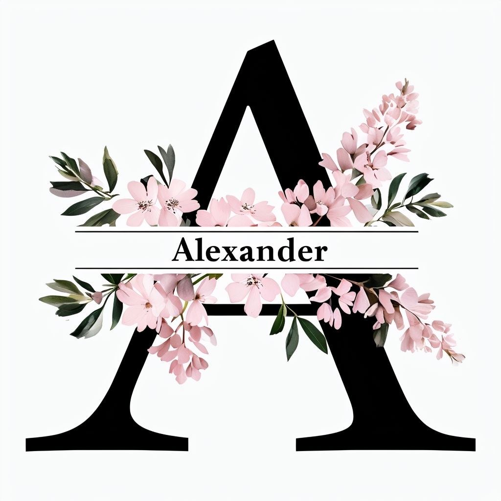 Elegant Black A with Floral Accents and Name Design Monogram