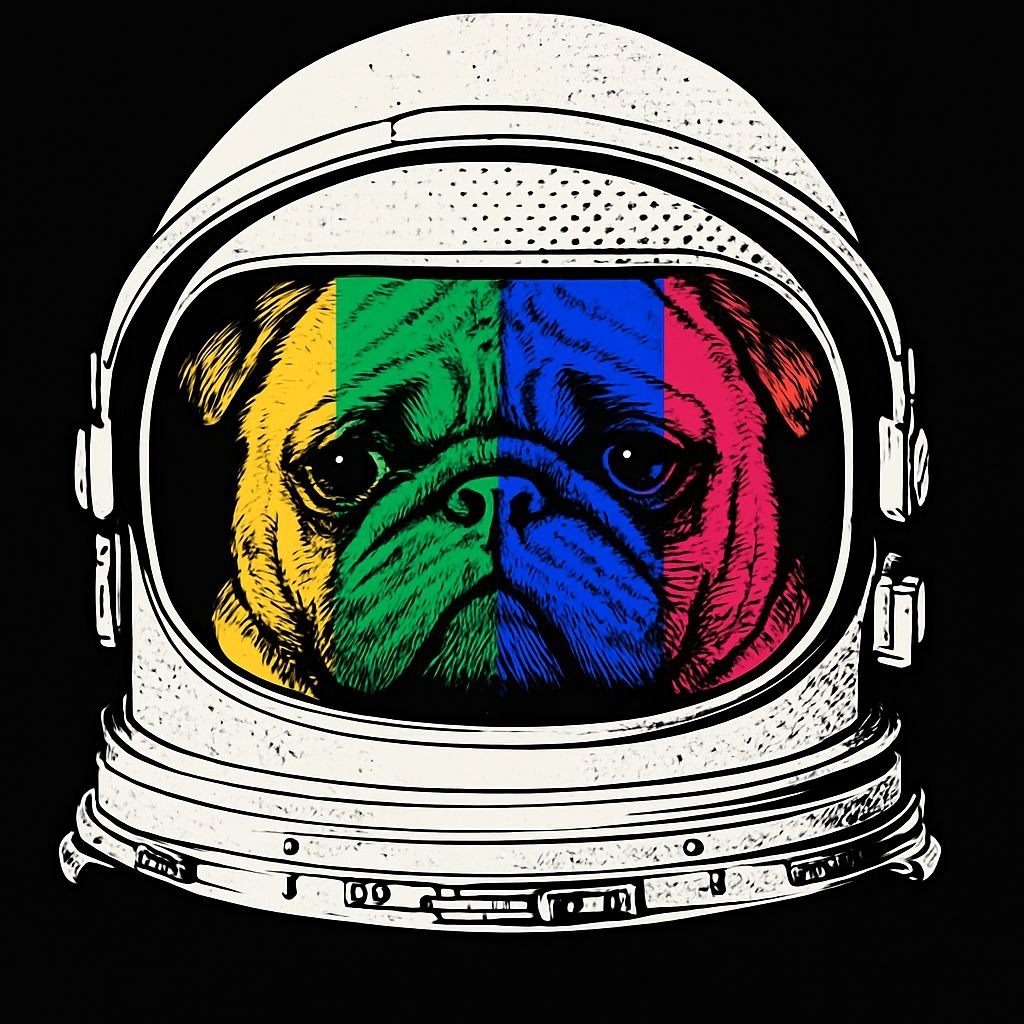 Vibrant Pop Art Pug Astronaut Helmet Illustration Art