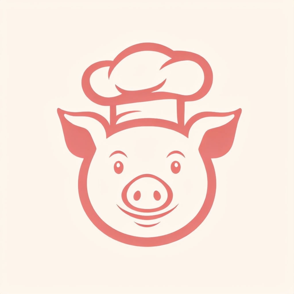 Playful Coral Pink Pig Chef Logo Design for Food Brand