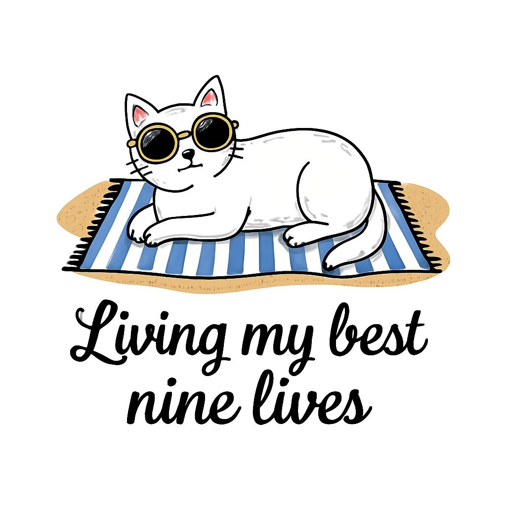 Cool Cat on Beach Blanket Illustration with Fun Quote Mug
