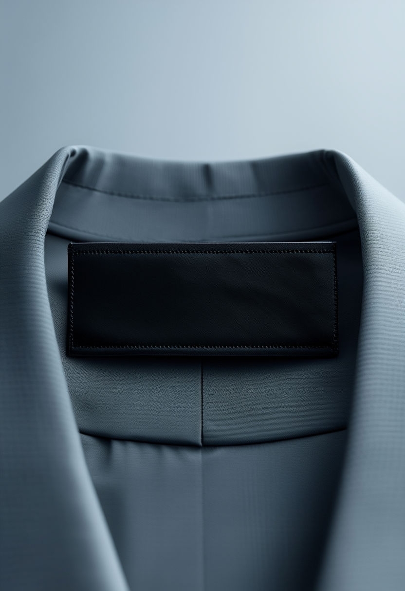 Sleek Minimalist Black Satin Tag on Grey Fabric Mockup