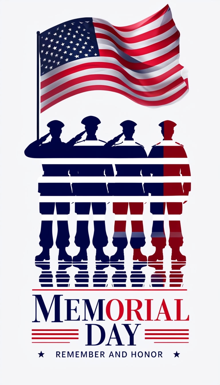 Patriotic Memorial Day Graphic Design with Soldiers and Flag Social Media Post