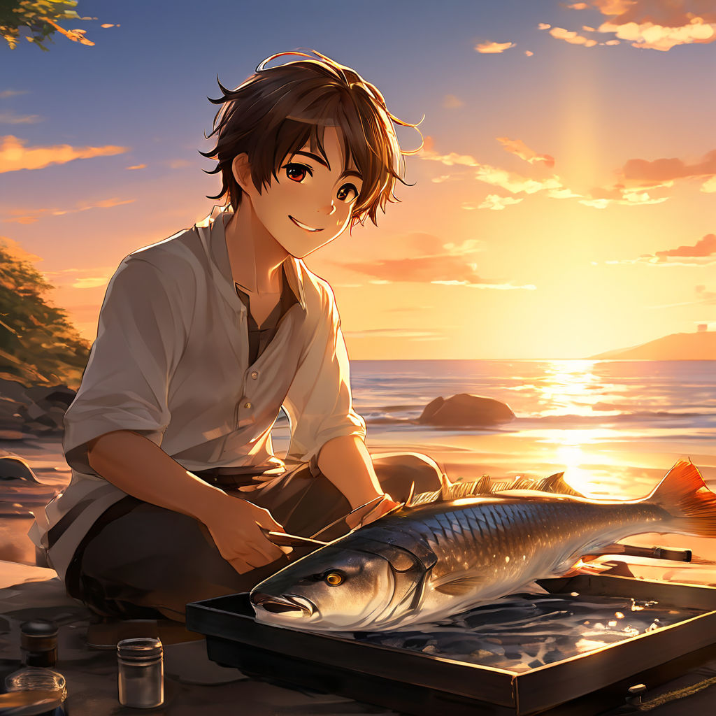 Anime boy cooking fish by 宋奕伶 - Playground