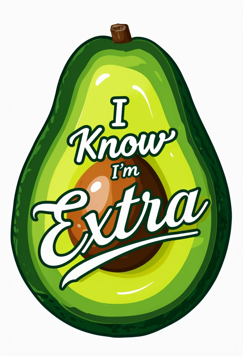 Playful Halved Avocado Illustration with Fun Text Sticker