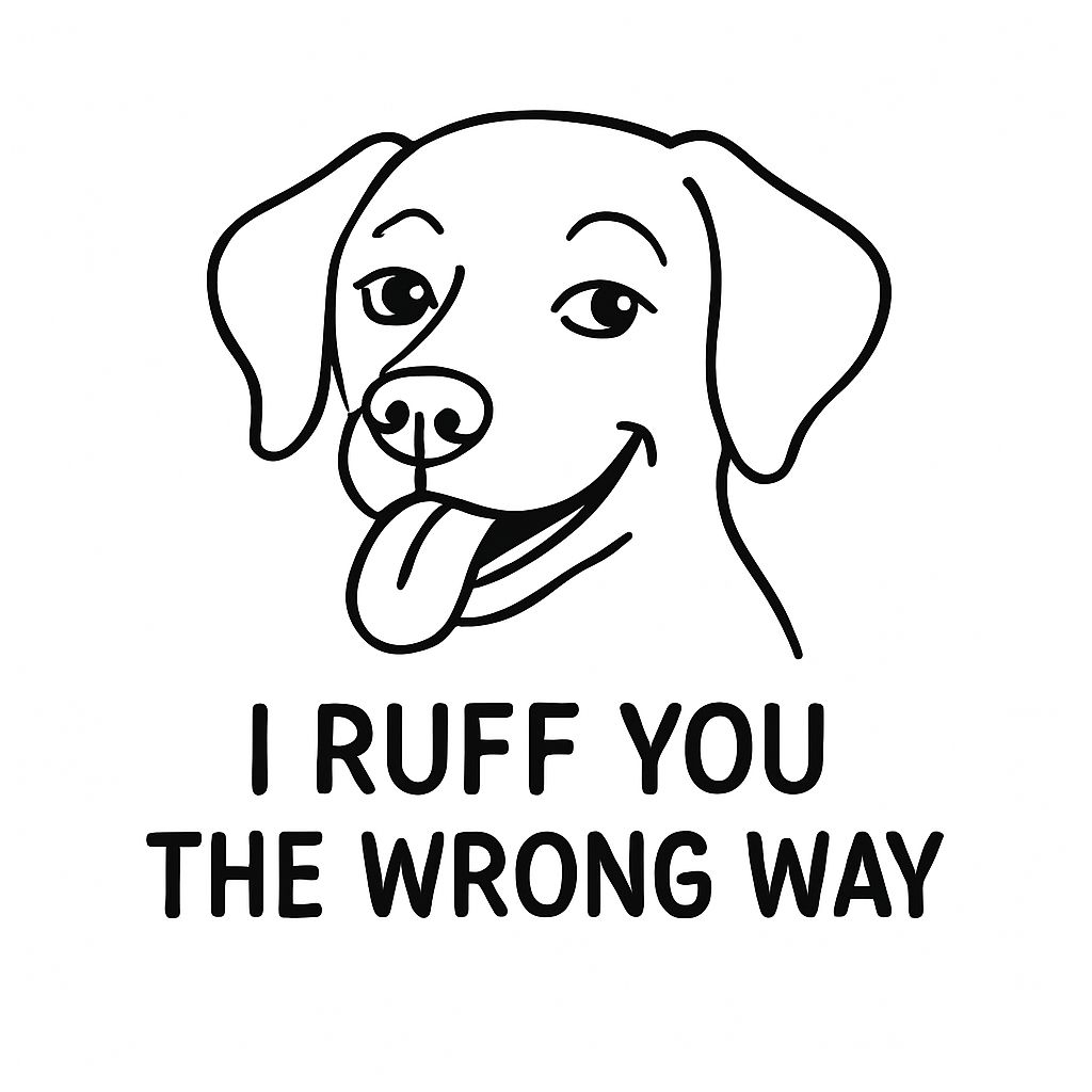 Minimalist Dog Face Illustration with Playful Text Sticker