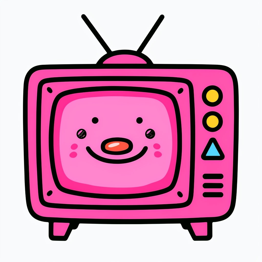 Cheerful Cartoon Pink Television Set Illustration Sticker