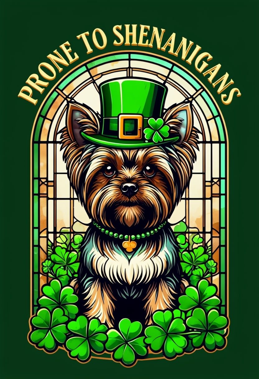 Cheerful Yorkshire Terrier in Leprechaun Hat St. Patrick's Day Card