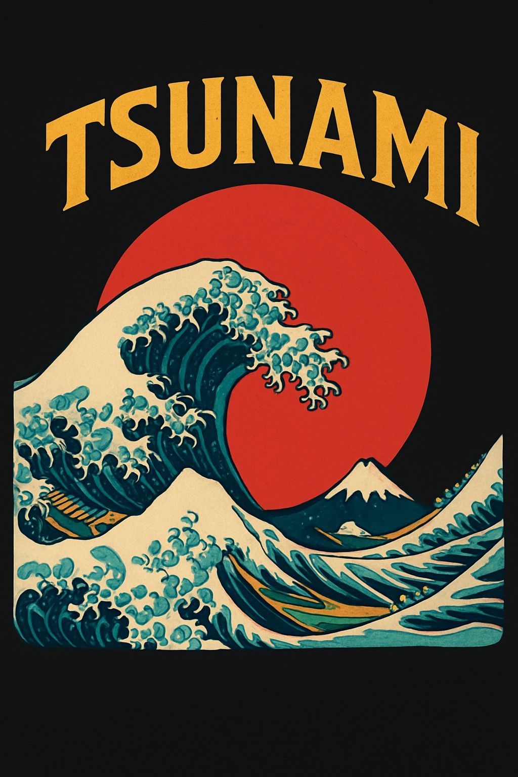 Vintage Tsunami Wave Illustration T-Shirt