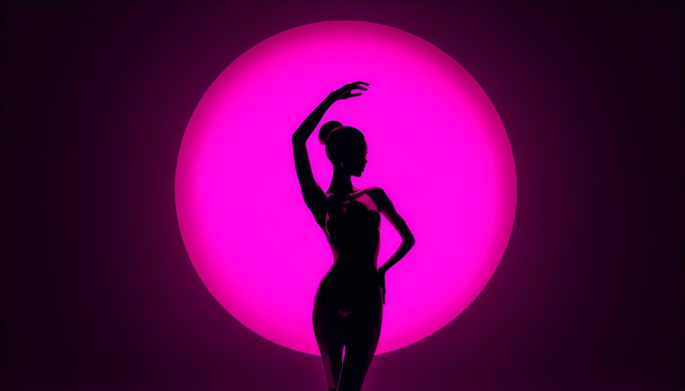 Magenta Halo Light with Silhouette Abstract Virtual Background