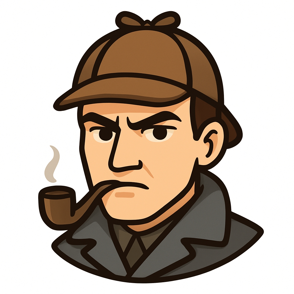 Cartoon Sherlock Holmes Inspired Man's Face Illustration Sticker