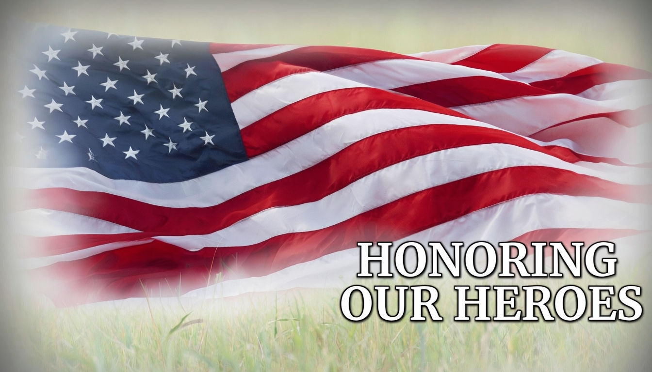 Billowing American Flag with Honoring Our Heroes Text Virtual Background