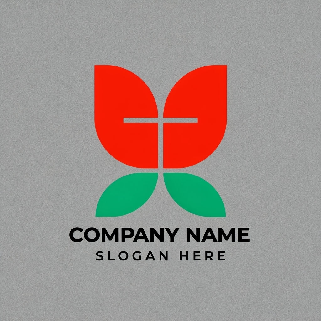 Minimalist Red Flower Logo with Green Leaves and Text