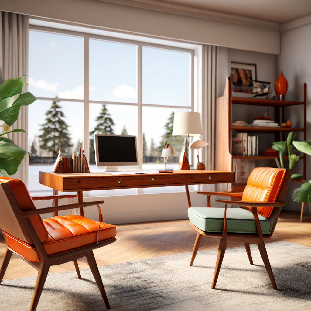 49. A mid-century modern-inspired home office 3D model with by