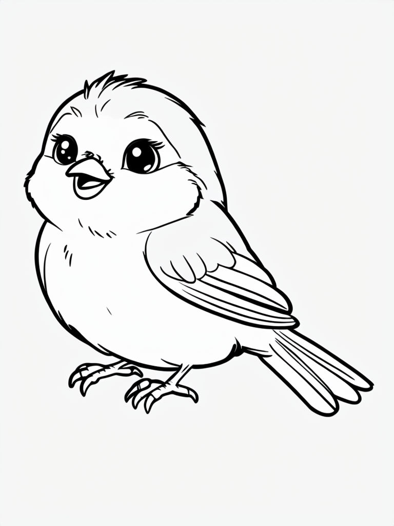 Cute Minimalist Chickadee Bird Illustration Coloring Book Pages