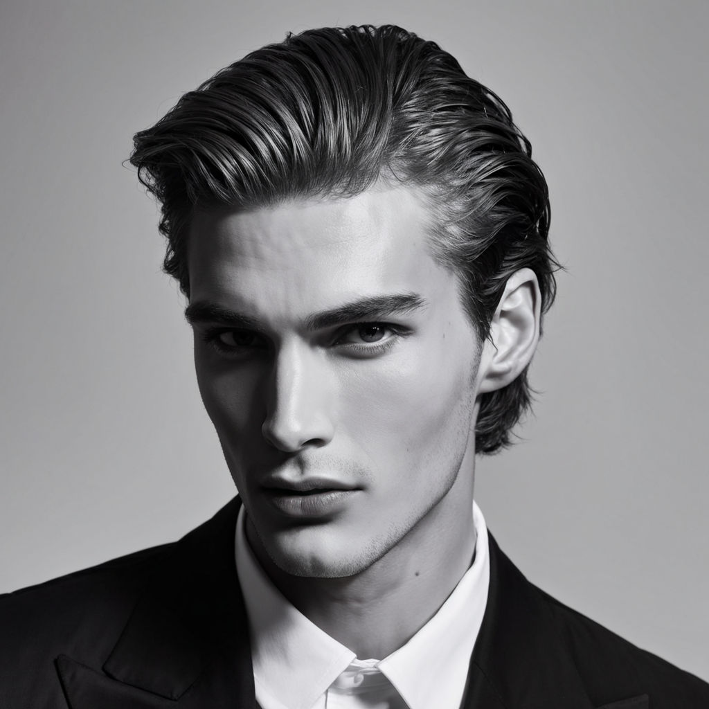 Middle-parted hair on a chiseled male model's head by Kay Darling ...