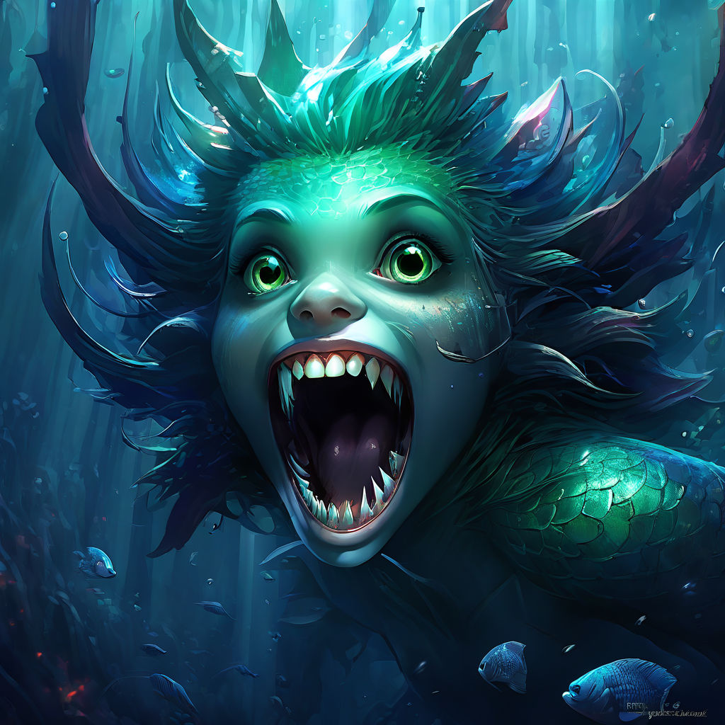 A mermaid with many sharp teeth that stick out and a wide op... by Луи ...