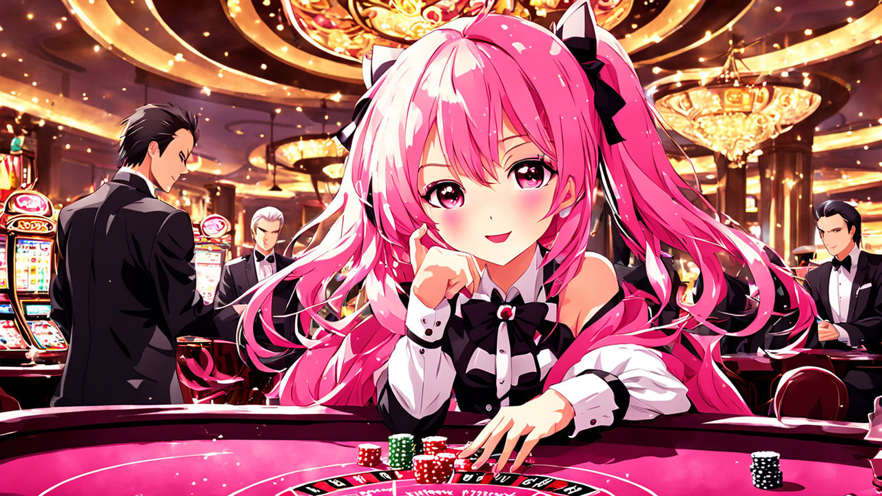 anime pink and casino happy girl