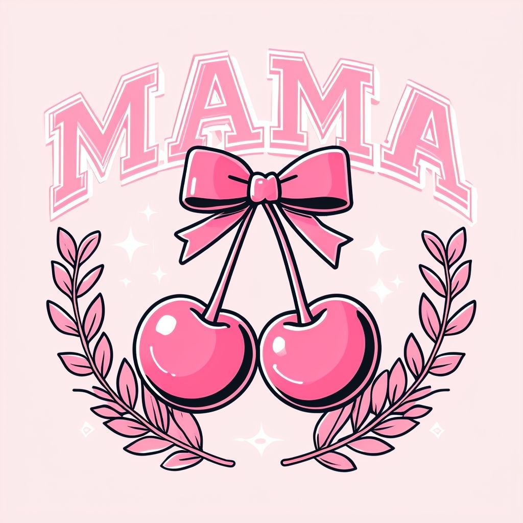 Cute Playful MAMA Cherries and Laurel Wreaths T-Shirt