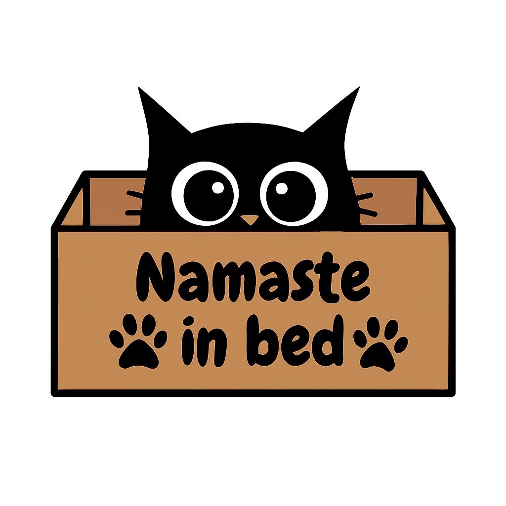 Black Cat Peeking from Cardboard Box Namaste in Bed Sticker