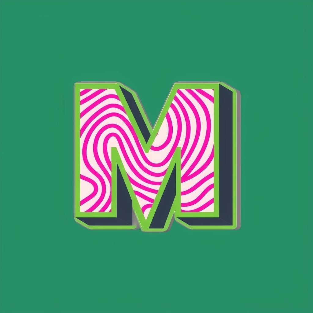 Dynamic Wavy Stripe Monogram Letter M Illustration Sticker