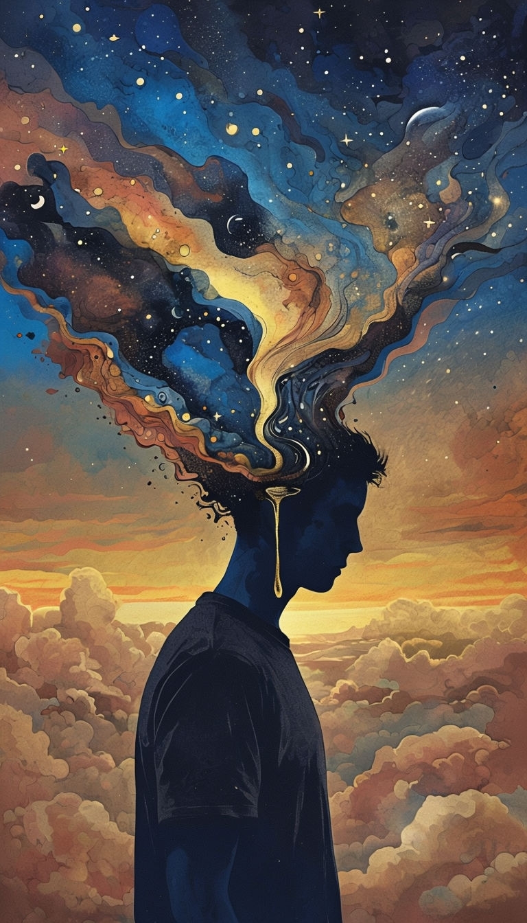 Surreal Cosmic Waves Flowing From Silhouette Mobile Wallpaper