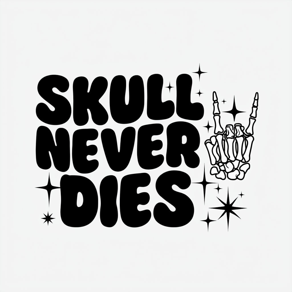 Bold Rock Skull Never Dies Typography T-Shirt