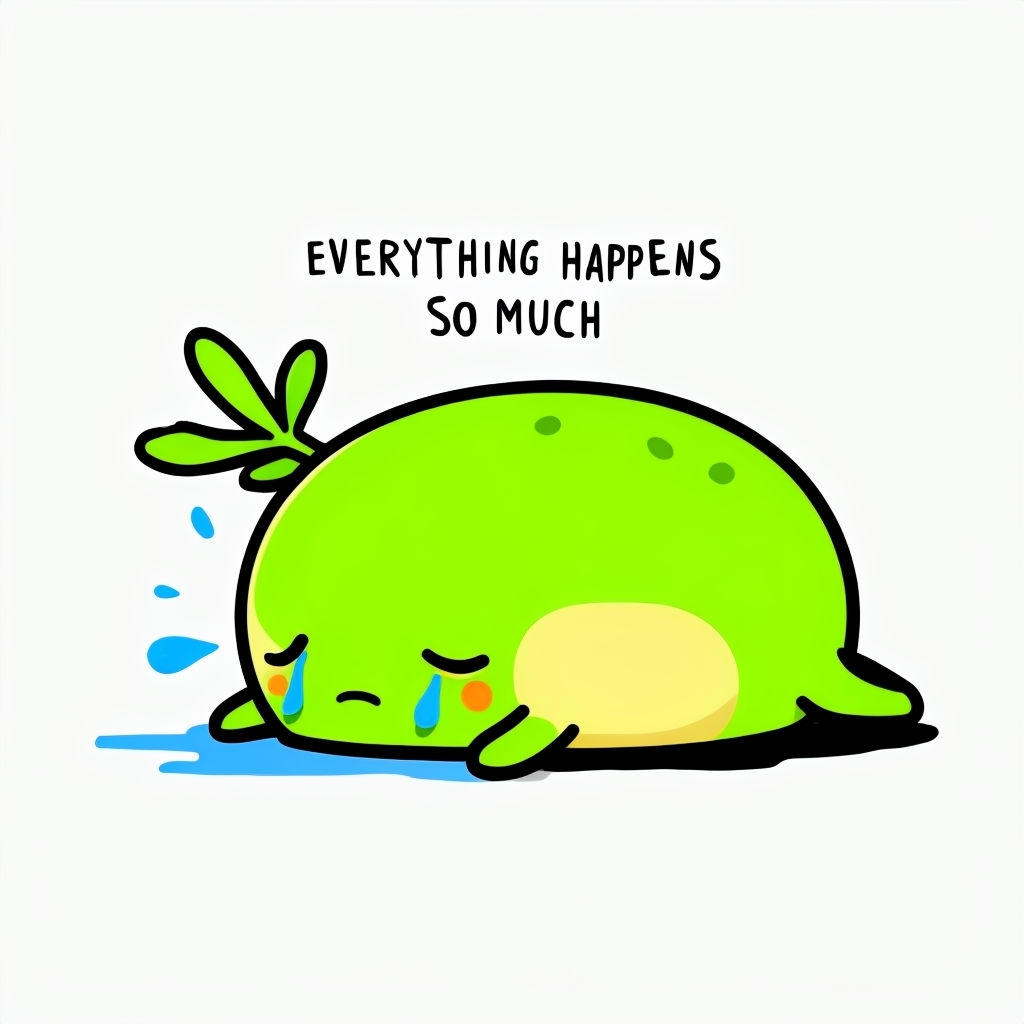 Melancholic Lime-Green Character with Text T-Shirt