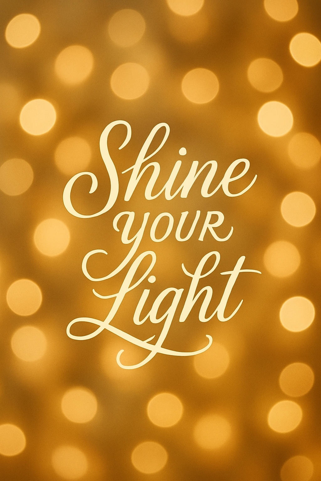 Shine Your Light Inspirational Cursive Text with Bokeh Background Mobile Wallpaper