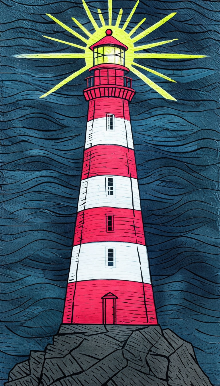 Stylized Lighthouse Illustration with Colorful Bands Mobile Wallpaper