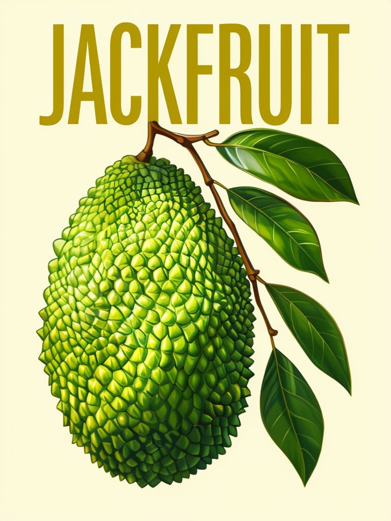 Vibrant Jackfruit Illustration with Glossy Leaves Poster