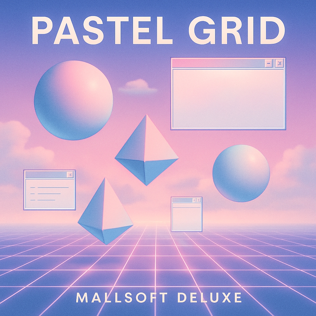 Pastel Grid Vaporwave Art with Floating Geometric Shapes Spotify Album Cover