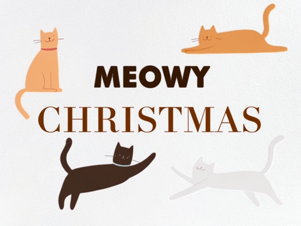 Whimsical Cartoon Cats Christmas Illustration for Holiday Card