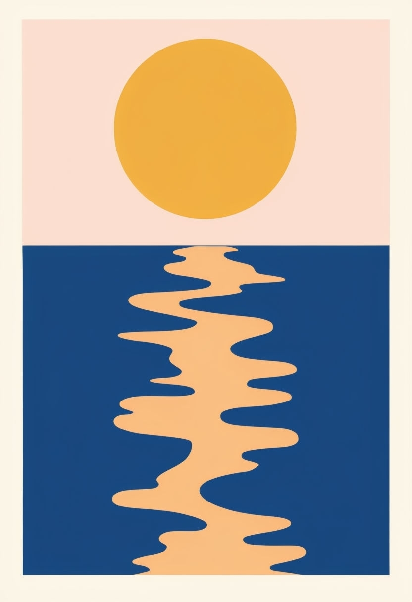 Modern Minimalist Sun and Water Abstract Art Poster