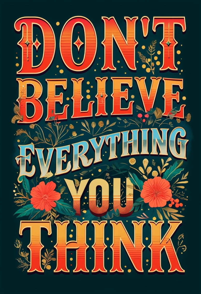 Motivational Don't Believe Everything You Think Typography Art Poster