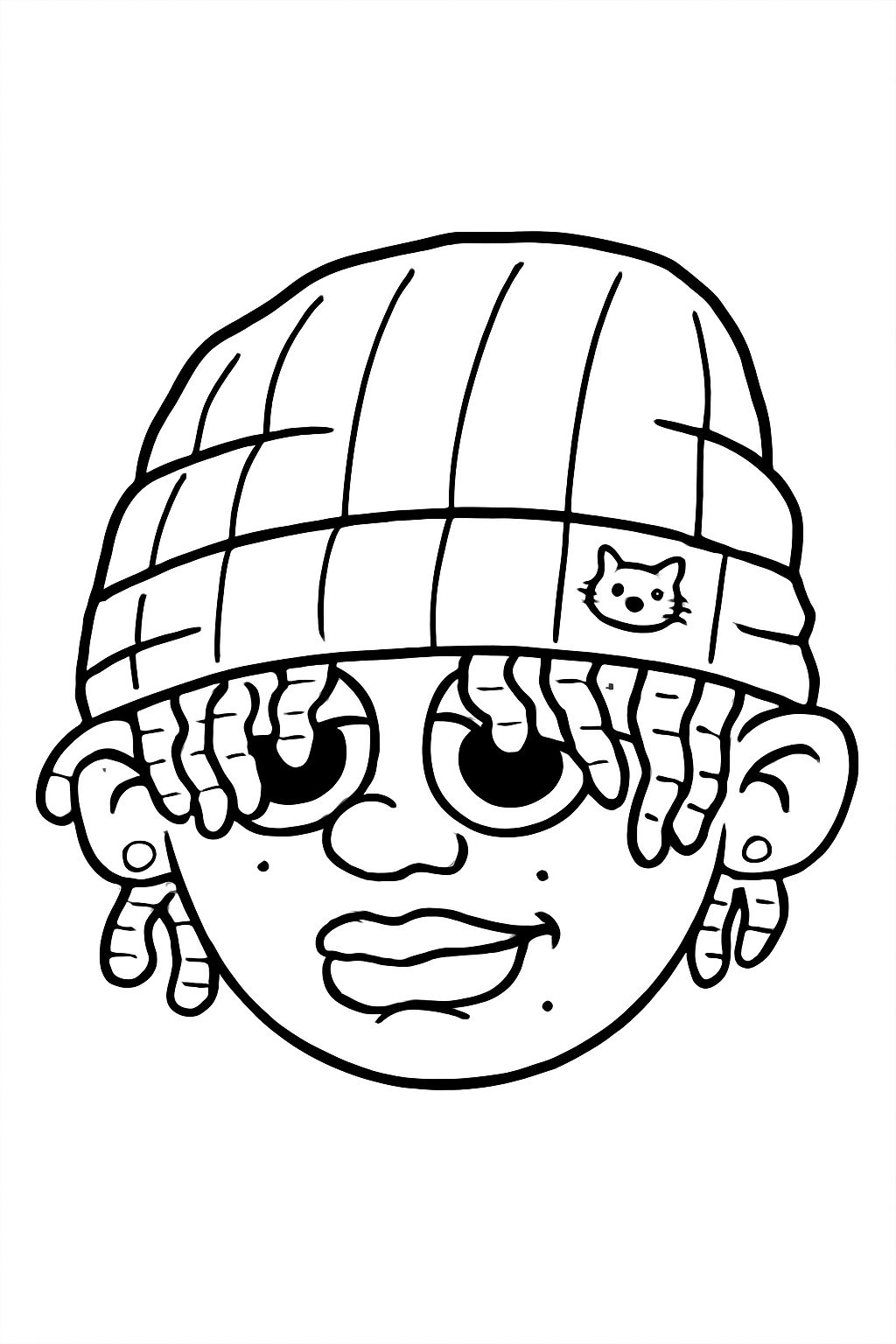 Cartoon Character Face Illustration with Beanie and Freckles Coloring Book Pages