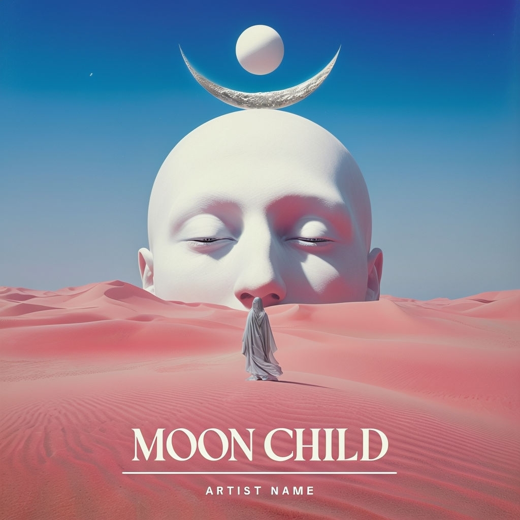 Surreal Coral Pink Moon Child Digital Artwork for Album Cover