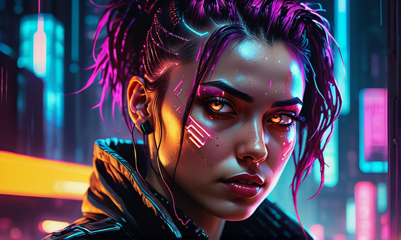 Cyberpunk-themed portrait encapsulating a surge of emotion by allen ...