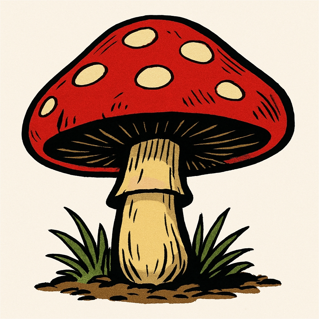 Whimsical Red Toadstool Mushroom Cartoon Illustration Mug