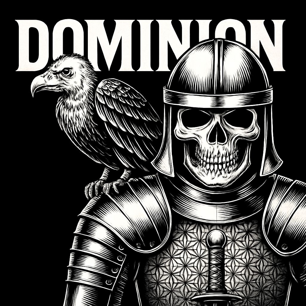 Striking Black and White Knight with Raven and Dominion Theme Spotify Album Cover