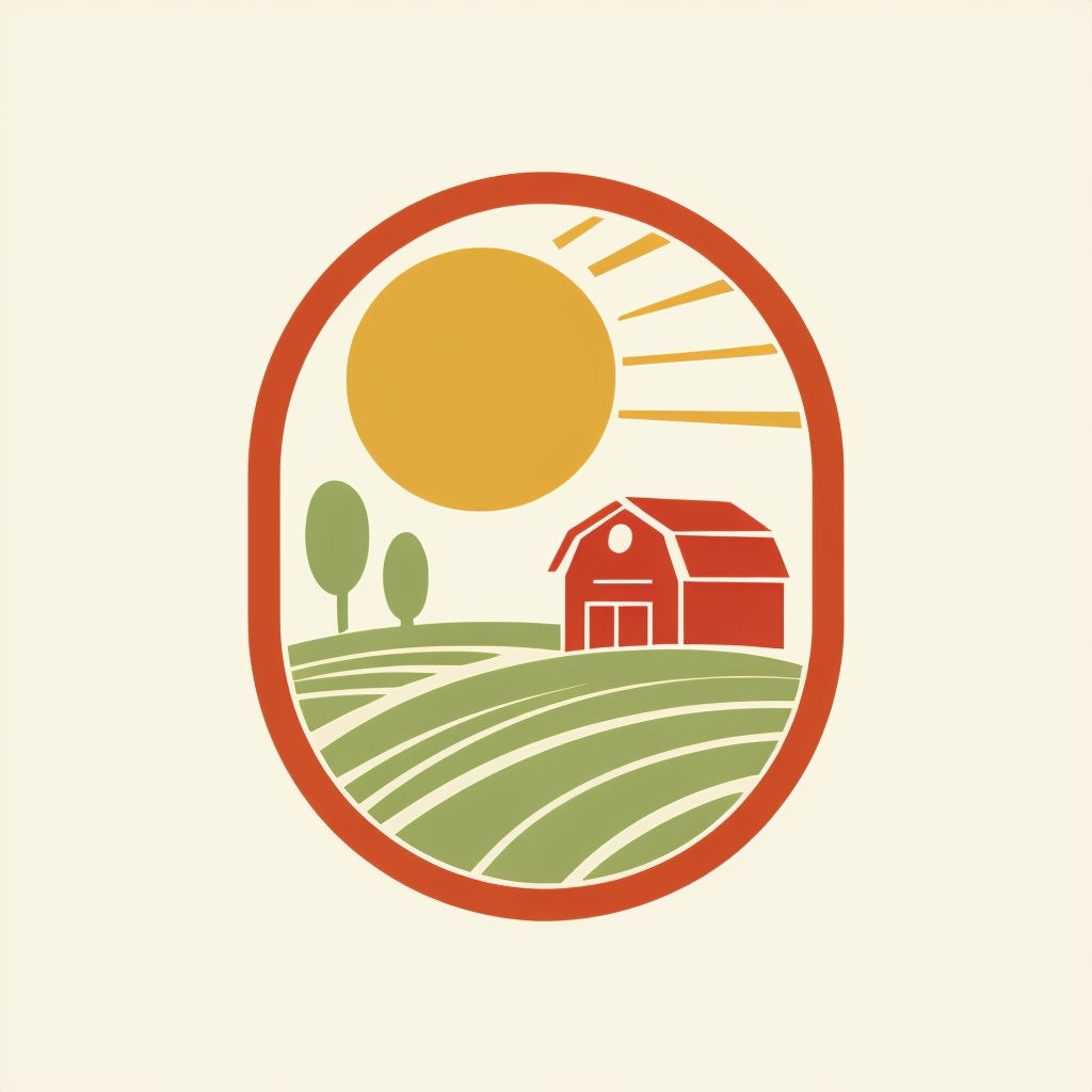 Rust-Red Oval Agricultural Scene Minimalist Logo