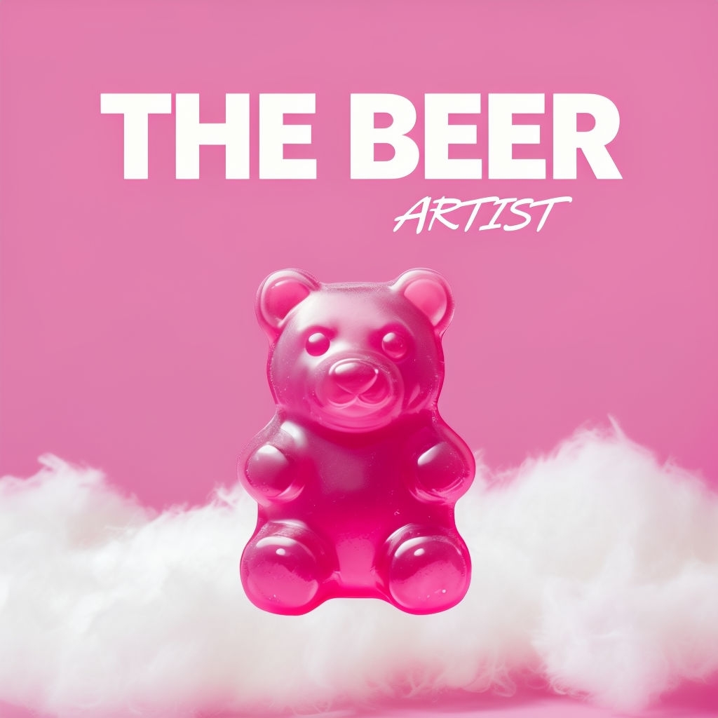 Vibrant Pink Gel Bear with Whimsical Cloud Background Cover Spotify Album Cover