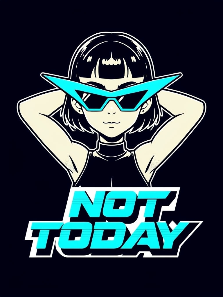 Cool Cartoon Character with Neon 'Not Today' Statement T-Shirt