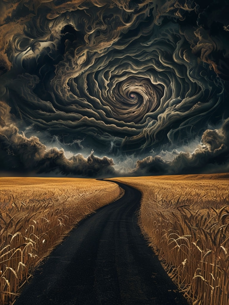 Dramatic Golden Wheat Field with Ominous Storm Clouds Artwork Poster