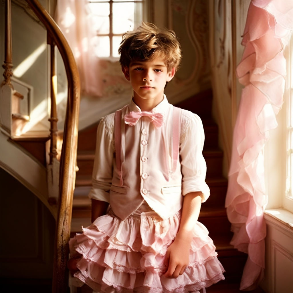 a boy wearing a feminine girly dress