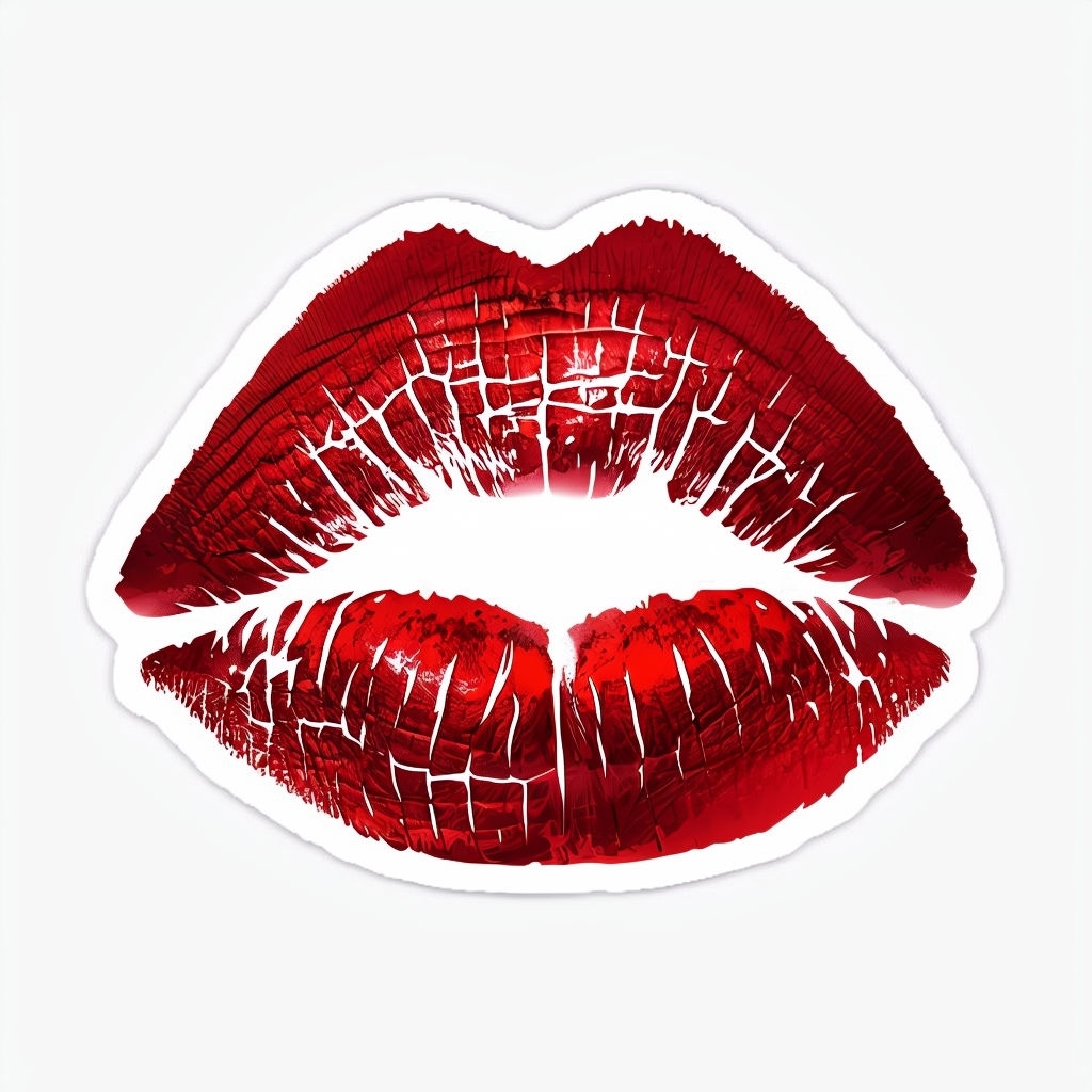 Vibrant Red Lipstick Imprint Sticker Art Design